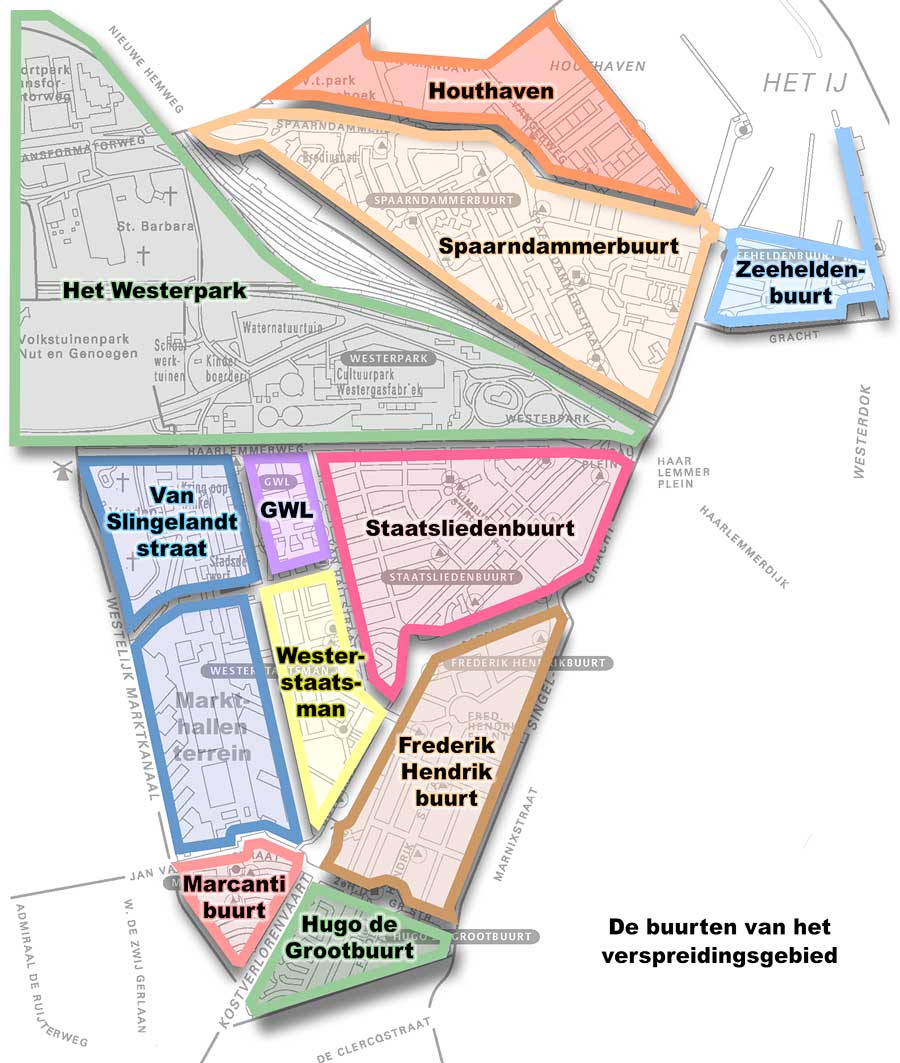 Kaart van de buurten van het verspreidingsgebied